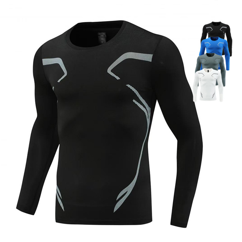 Cross-Border European and American Muscle Training Long-Sleeved Fitness Clothing for Men, Quick-Drying Tights, Children's Sportswear, Basketball Base Layer Shirts