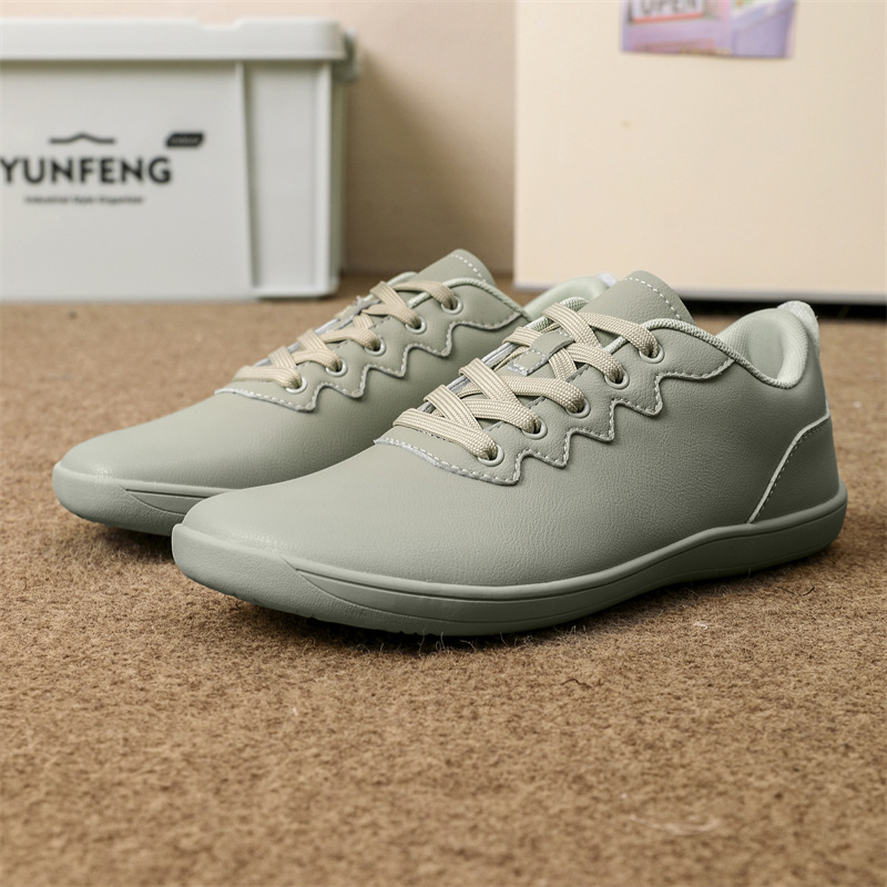 Unisex Wide-toed Barefoot Lightweight Soft-soled Couple-style Outdoor Sports Shoes, Low-top Lace-up Leather_voghion.com