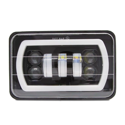 Led Car Headlights 55W with Angel Eyes, Yellow and White, with Daytime Running Lights, Wrangler 5inch Square Work Light, High and Low Beam (İşçi projektorları) - 5inch-square-7-bead-black-surface-work-light-thick-66mm