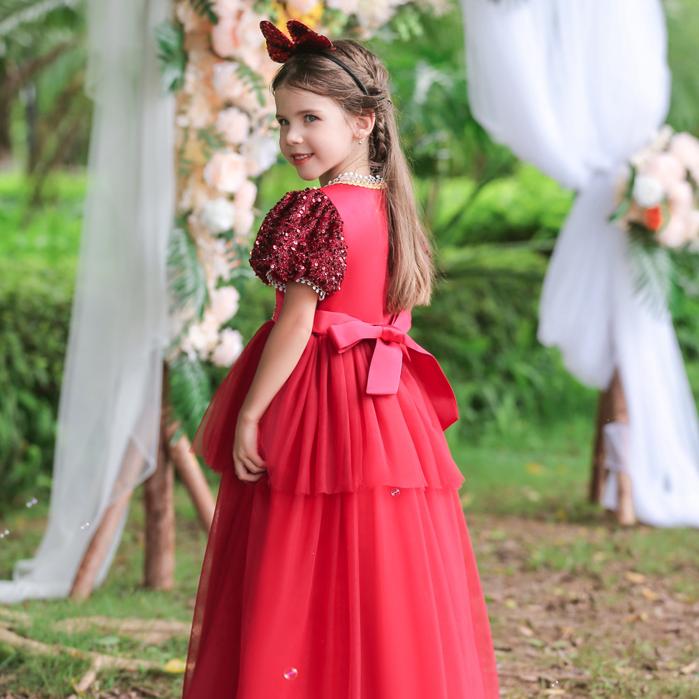 Vestido de princesa para niños traje de piano para niñas medio y grande para niños pettiskirt de malla manga soplo vestido de noche de navidad ropa para niños