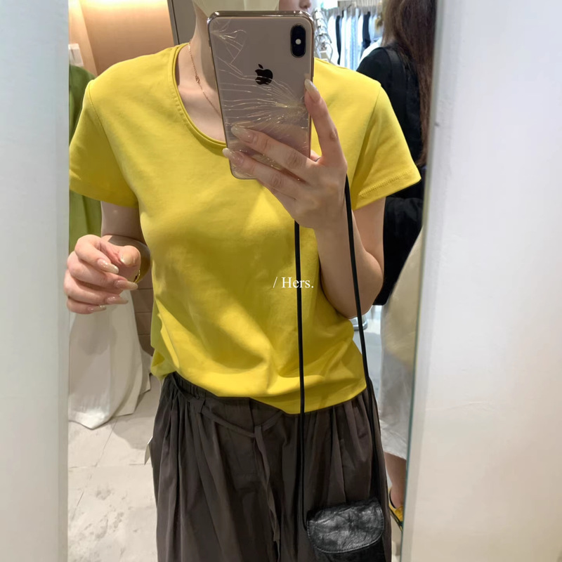Hers One Spoon of Sweetness Summer Korean Style Simple Basic Versatile Slimming Solid Color Round Neck Short Sleeve T-Shirt for Women 80353 Hers One Spoon of Sweetness Summer Korean Style Simple Basic Versatile Slimming Solid Color Round Neck Short Sleeve T-Shirt for Women 80353