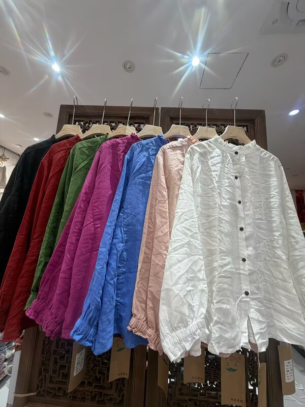 2026 Autumn Vintage Style Reversible Linen Shirt for Women, Long Sleeve Stand Collar Ruffled Loose Top, Double-Sided Wear 2026 Autumn Vintage Style Reversible Linen Shirt for Women, Long Sleeve Stand Collar Ruffled Loose Top, Double-Sided Wear