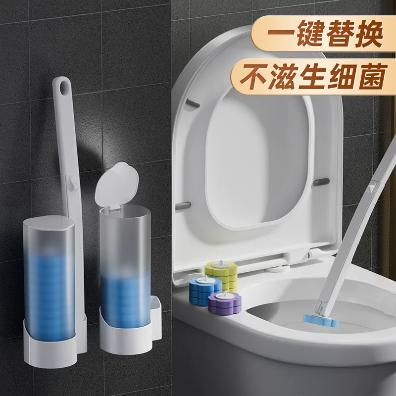 ♤Disposable toilet brush for home use without blind spots, bathroom toilet cleaning brush, wall-mounted disposable brush head cleaner