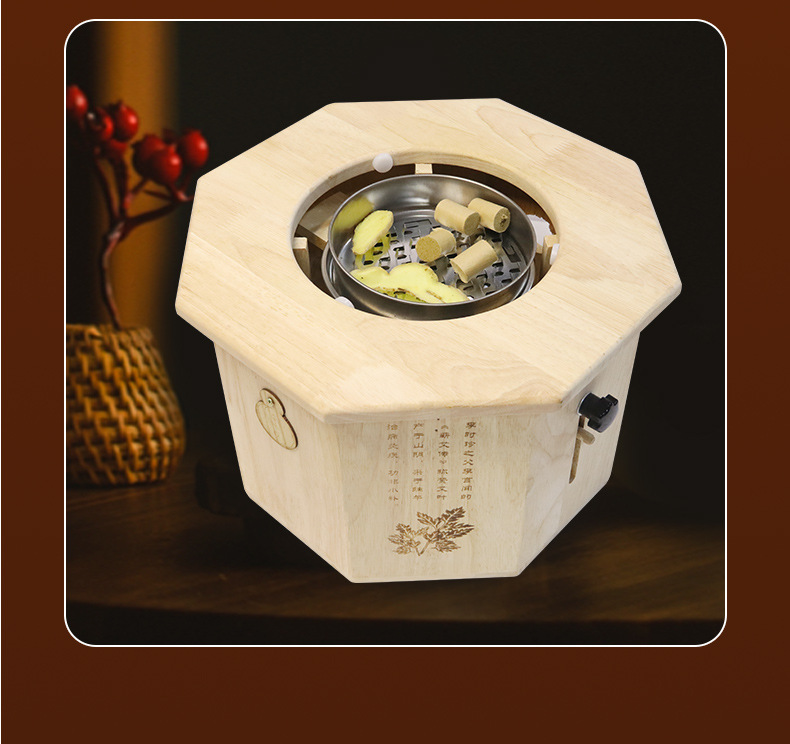 Wooden Moxa Sitting Stool Ai Jiu Chair Home Moxibustion Seat with 54 Moxa Cones preparation