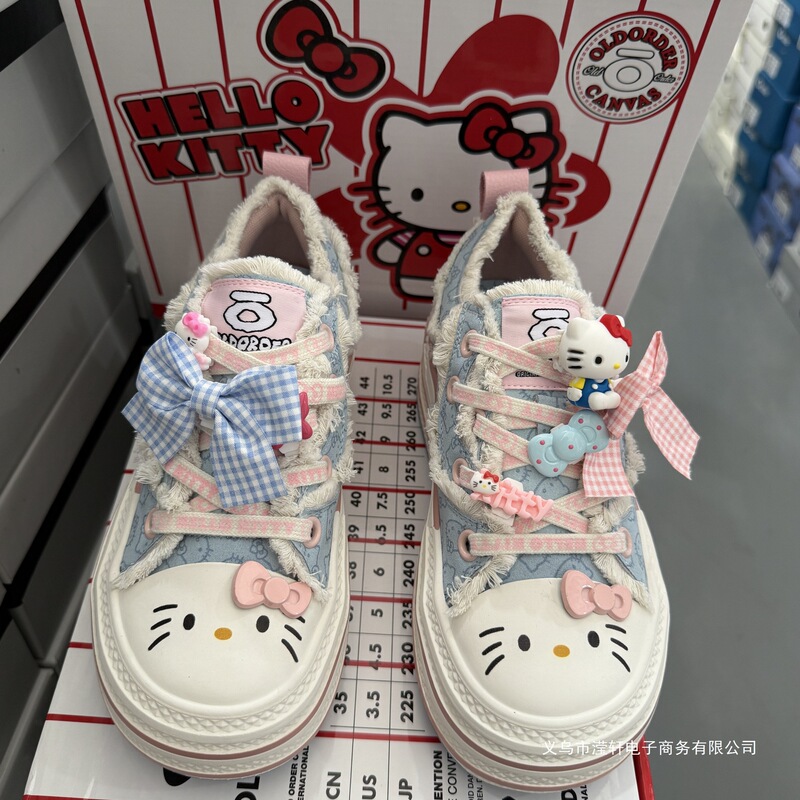 Oldorder-Canvas Shoes Canvas-Sanrio Hello Kitty Co-Branded Hello Kitty Thick-Soled Platform Shoes