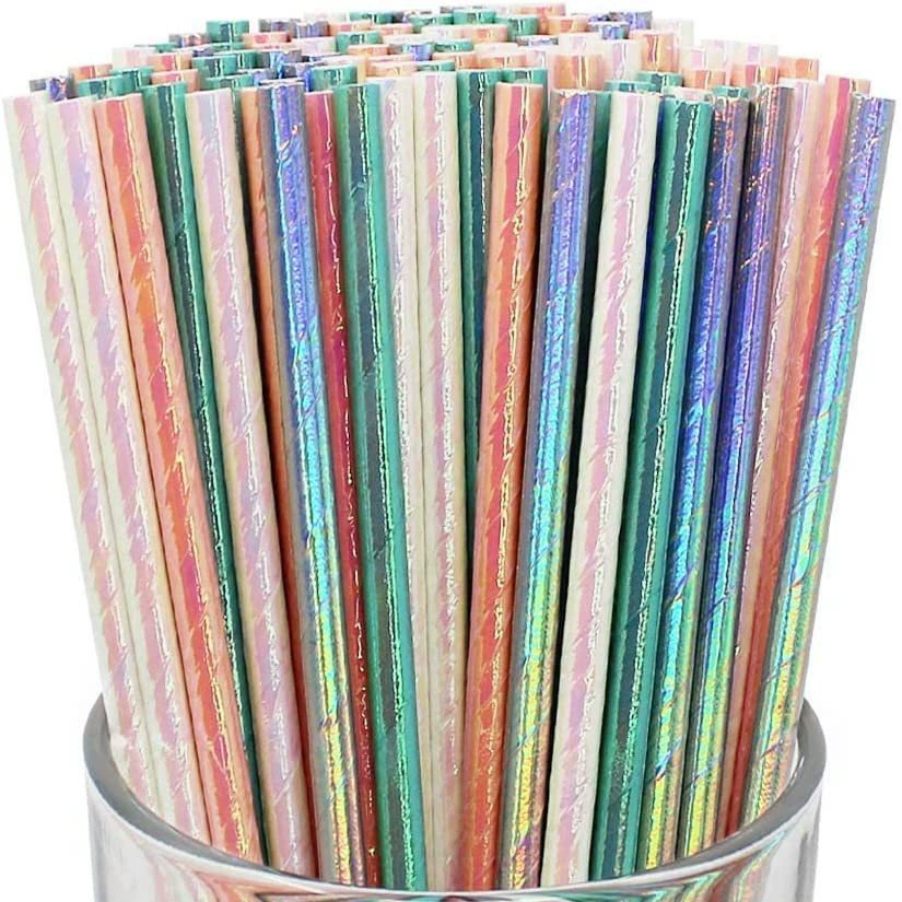 Заводской инвентарь 25 пак. Лазерная жемчужная пленка бумага солома биоразлагаемая Радужная солома украшения для дня рождения