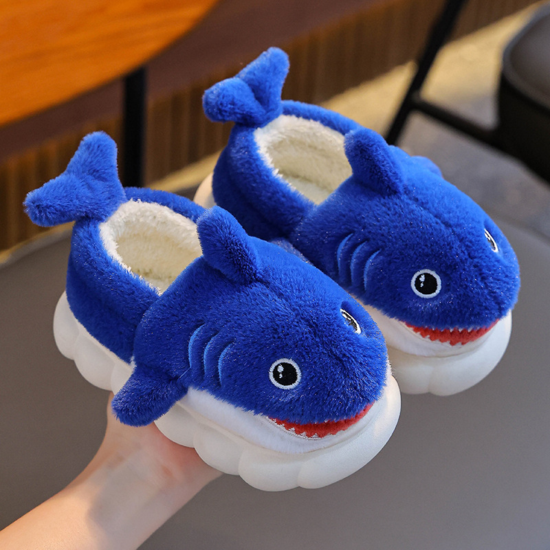 Bolsas de invierno para niños, zapatos de algodón para niños y niñas, bolsas cálidas de lana de tiburón, zapatillas de algodón para padres e hijos.