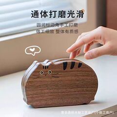 木质猫咪形状首饰盒便携式小型手链项链珠宝盒耳钉耳环整理收纳盒