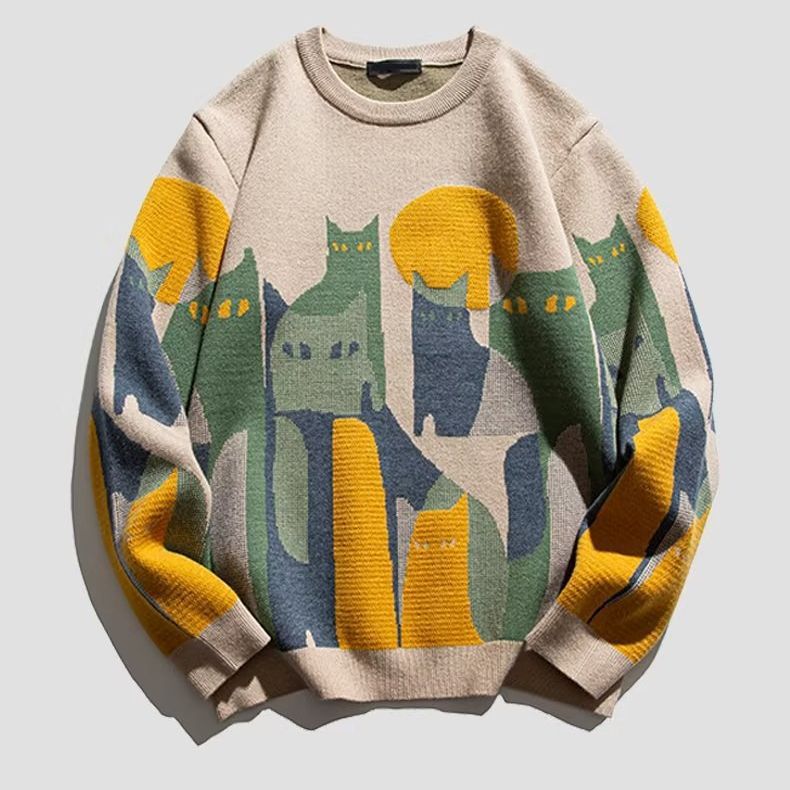 Pull rétro à col rond pour homme, veste de couple, marque tendance, pull en tricot épais_voghion.com