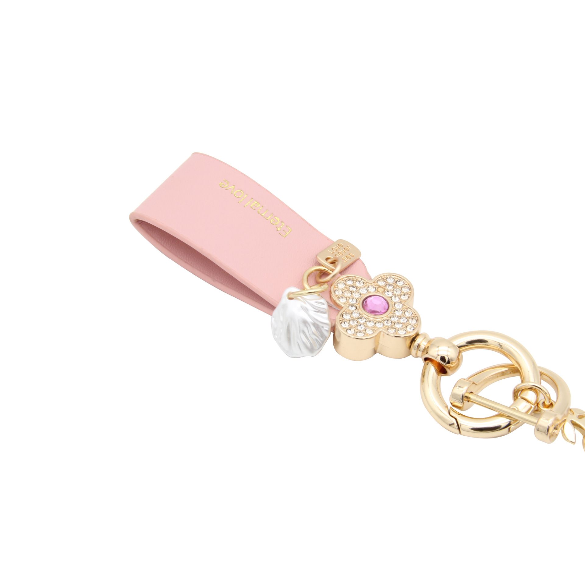 Trébol de estilo francés llavero de coche de piel de oveja llavero de alta gama personalizado simple colgante de flor de diamante de las mujeres