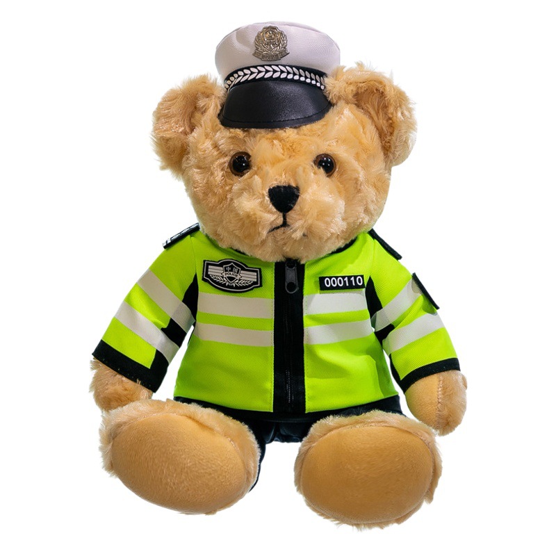 La policía oso muñeca lindo bombero oficial de policía reflectante ropa de ciclismo juguete de peluche regalo policía de tráfico muñeca del oso