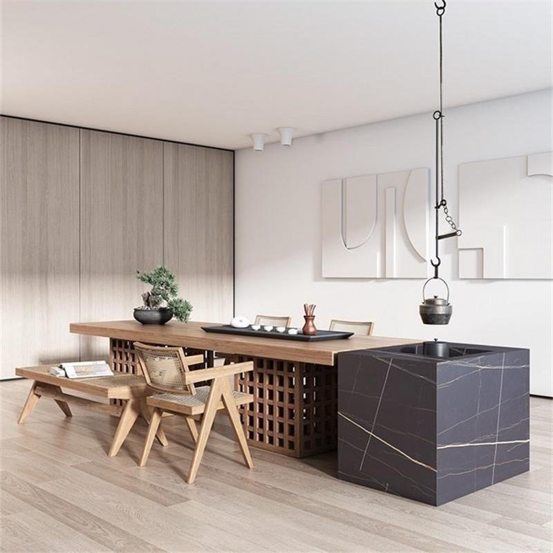 DTB9新中式藤编茶桌椅实木大板桌泡茶台办公室茶艺桌家具木质艺术