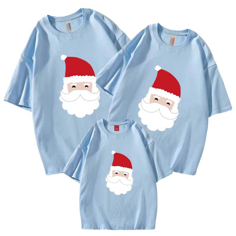 Verano barba blanca Santa Claus ciervo autoproducido y vendido refinado algodón padre-niño ropa de venta rápida niños de manga corta cuello redondo camiseta al por mayor