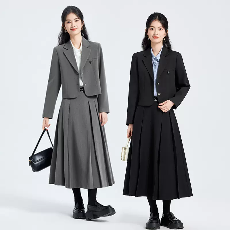 灰色西装套装女春秋2025新款感小个子教资面试穿搭正装西服