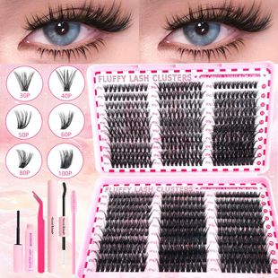 600 Clusters of D Curved False Eyelashes Set 9-16mm Thick Single Cluster Hair DIY Eyelashes Eyelashes Book Curling
