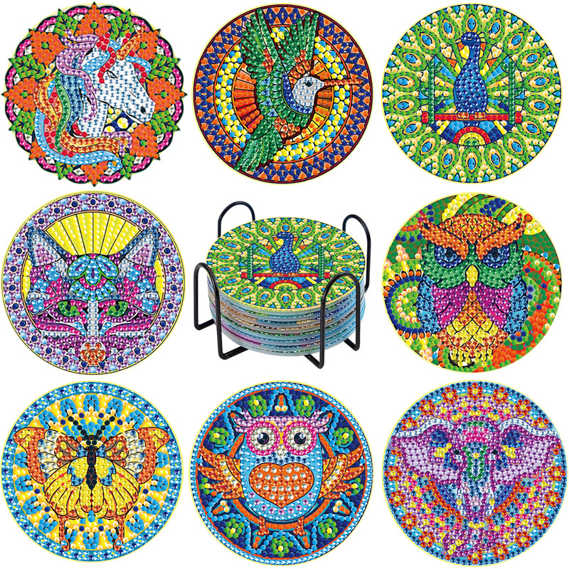 Posavasos de pintura de diamantes de diamantes de diamantes completos transfronterizos hechos a mano almohadilla de aislamiento térmico de diamantes de punto de acrílico redondo de bricolaje fondo de corcho antideslizante posavasos