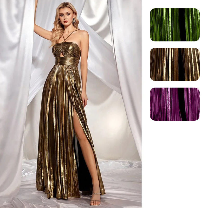 Amazon Independent Site European and American Clothing Halterneck Dress Sexy Evening Dress Slit Sleeveless Gold Backless 8110 Amazon Independent Site European and American Clothing Halterneck Dress Sexy Evening Dress Slit Sleeveless Gold Backless 8110