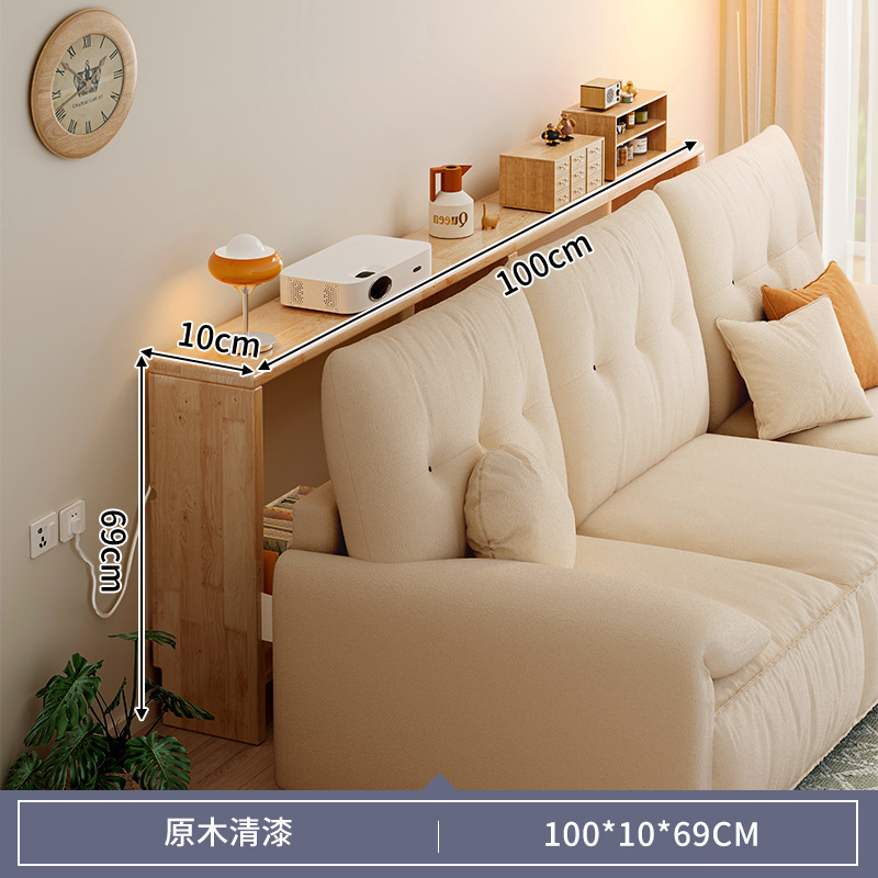 木製のソファーの後ろの棚の長い棚は壁に寄りかかっています。|undefined