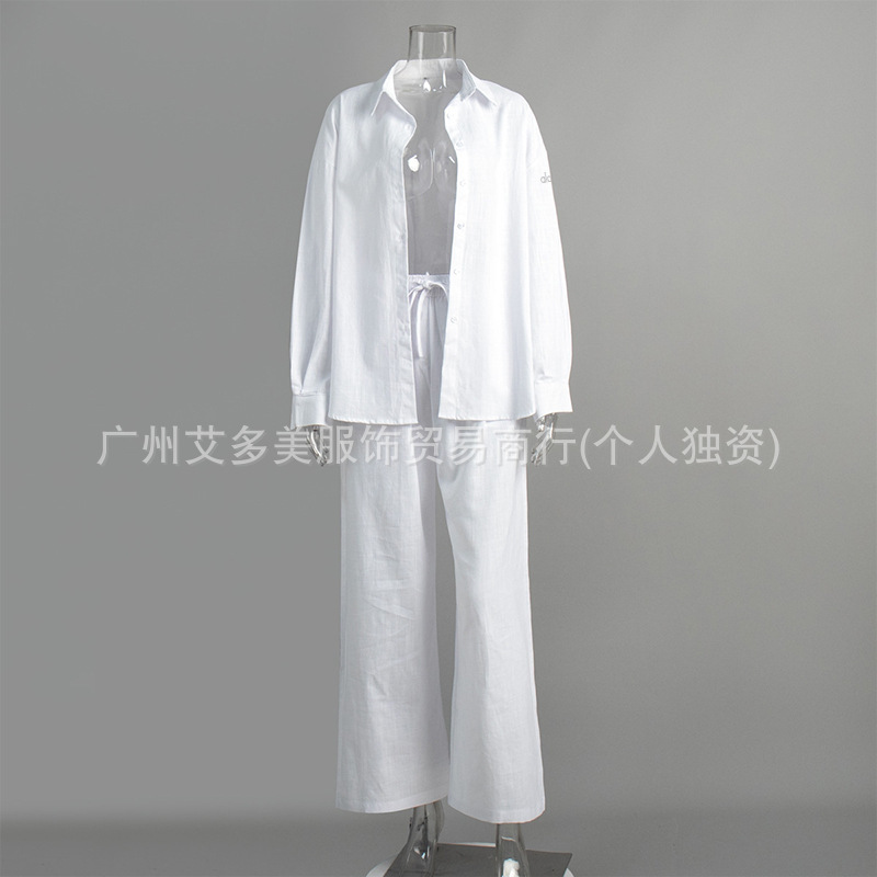 alo纯棉衬衫长短裤套装欧美2025春夏新款宽松长袖衬衫休闲套装女|undefined