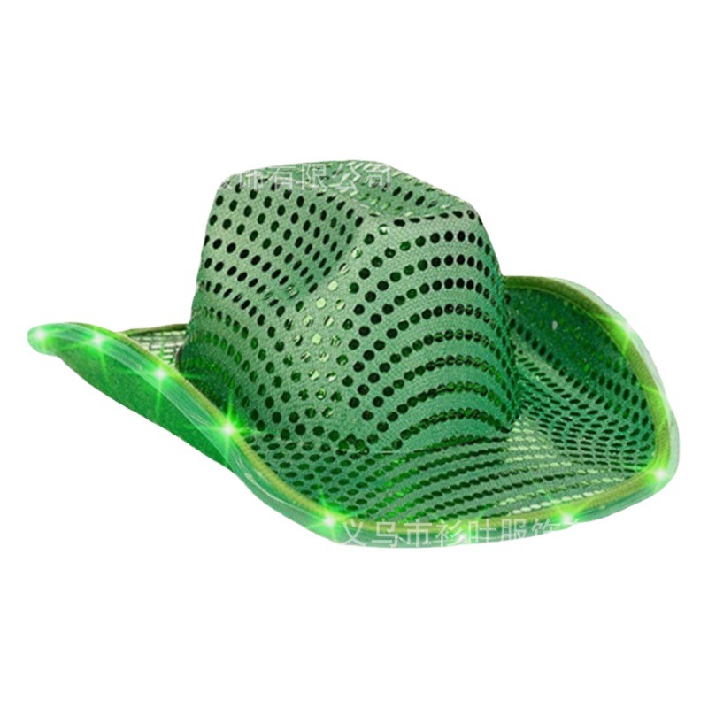 Sombrero de vaquero de lentejuelas Rosa plateado con luz Western Denim colorido sombrero de vaquero con luz compuesta Eva sombrero con luz