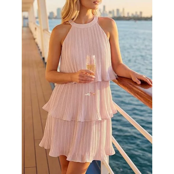 2026 European and American Foreign Trade Cross-Border Women's Clothing Amazon Hot-Selling Pullover Layered Patchwork Pleated Hem Sleeveless Dress