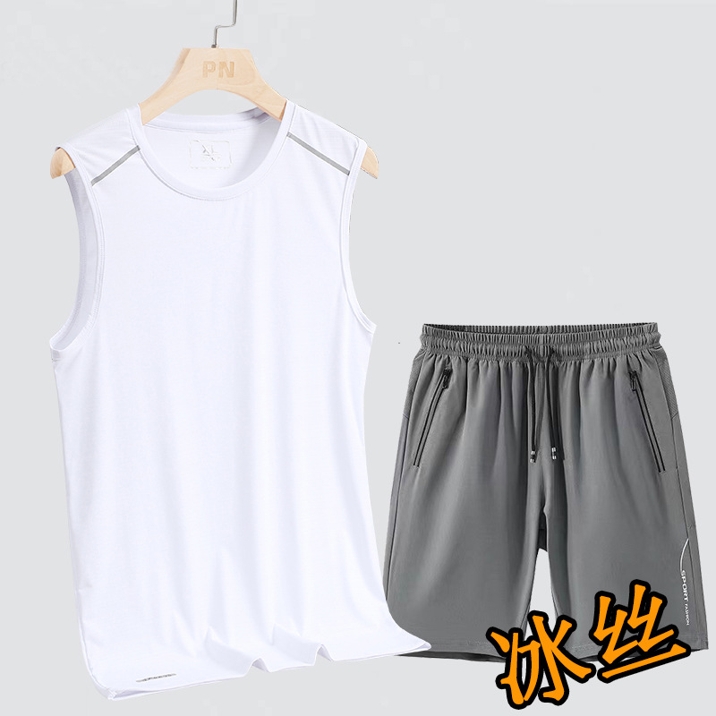 Traje deportivo king size hombre verano camiseta sin mangas cuello redondo chaleco de hielo secado rápido chaleco de hielo hombre image 12