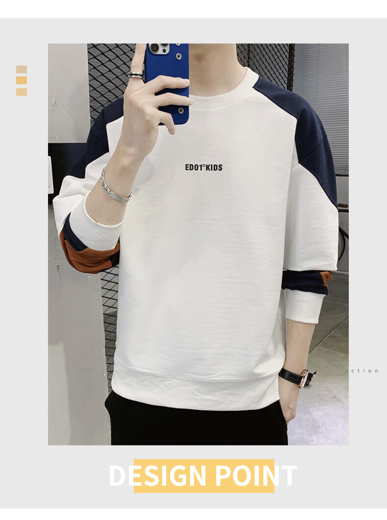 Herren Hoodies im Frühjahr und 2023, neuer Rundhals Langarm T-Shirt Trend, Herbstkleidung, Oberbekleidung mit Unterteil_voghion.com