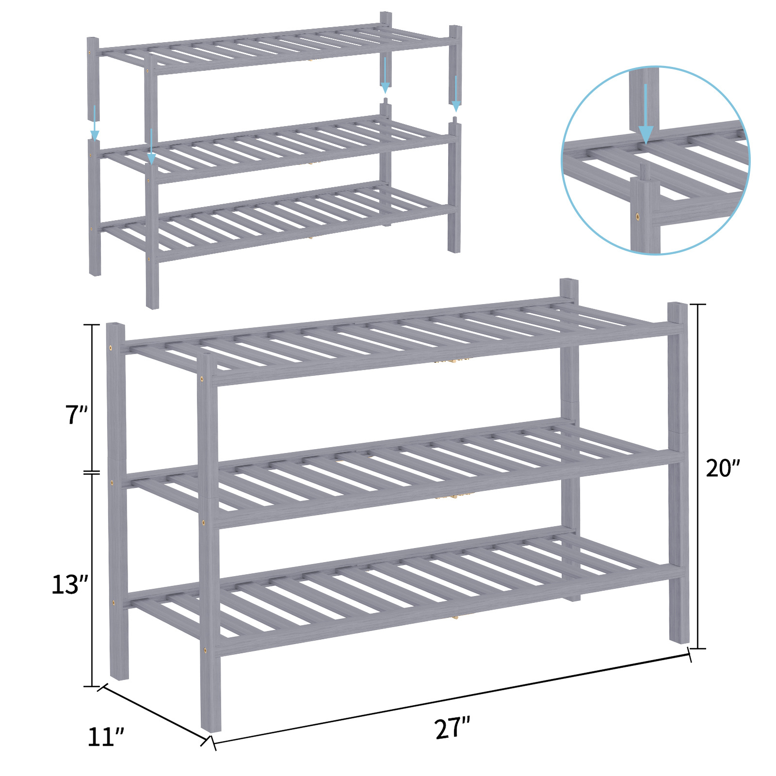 Zapatero plegable de bambú apilable, estante de almacenamiento multicapa para el hogar, ahorrador de espacio, éxito de ventas transfronterizo.