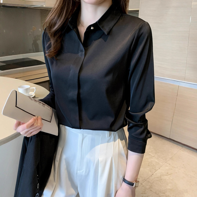 2025 Autumn and Winter Black Anti-Wrinkle Shirt Women's Long-Sleeved High-End Professional Formal Business Teaching Qualification Interview Satin Shirt
