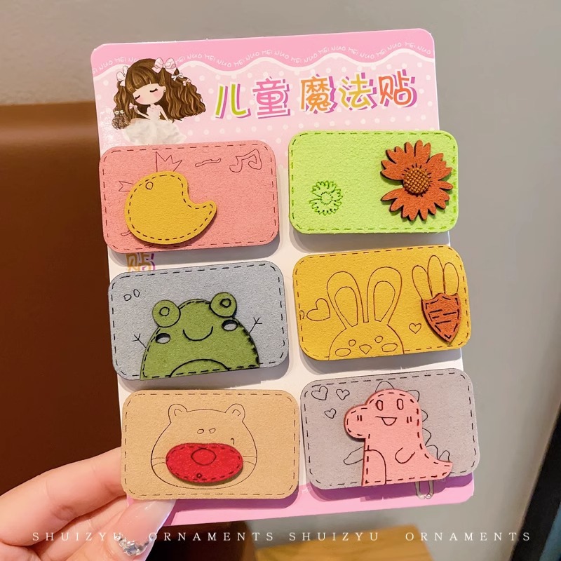 El pelo roto de las niñas artefacto de dibujos animados Velcro bebé de las niñas Linda horquilla sin costuras no duele el pelo flequillo accesorios para el cabello pegajoso