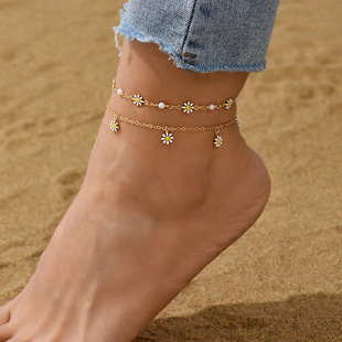 European and American cross-border Daisy anklet foot accessories summer beach girl high-grade sense niche simple leg chain jewelry wholesale