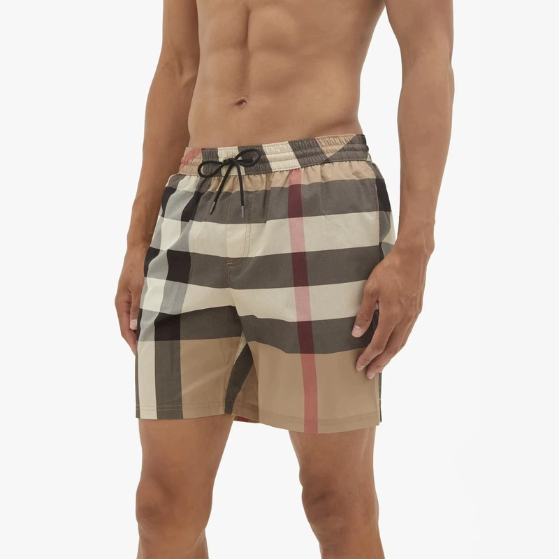 Summer New Classic Plaid Print Men's Beach Shorts, Quick-Dry Loose-Fitting Swim Shorts, Seaside Vacation Shorts