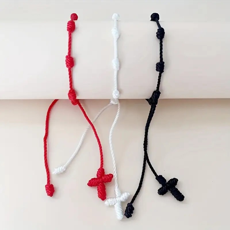 Cross-Border Hot Selling Multi-Color Friendship Cross Seven-Knot Bracelet Parent-Child Friendship Bracelet Men and Women Teenagers Red Rope Bracelet