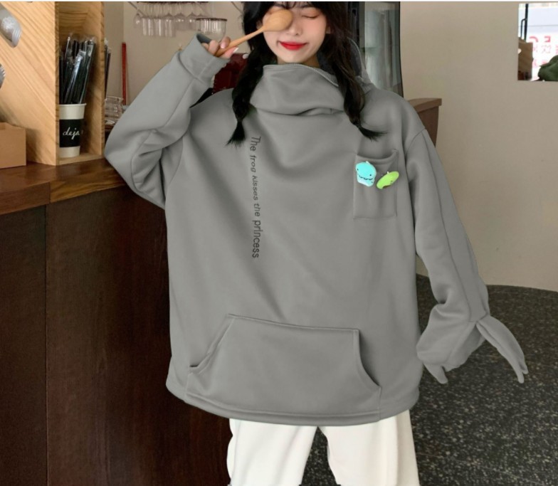 Korean Version Of The Tide Autumn And Winter Couples Wear Frog Pullover Sweater Women's Hooded Men's And Women's Hoodies Plus Velvet Thickening