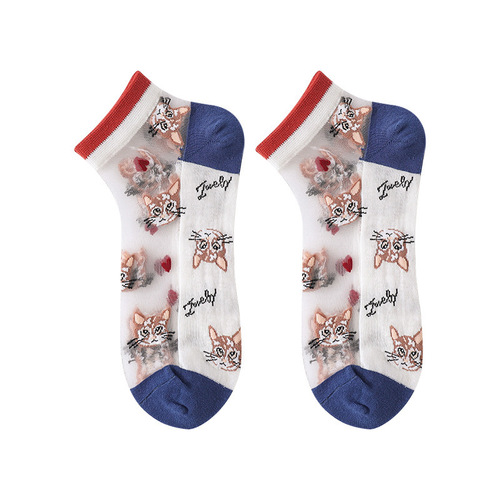 Summer mesh breathable socks for women, Japanese cat cassocks, women's boat socks, Korean style shallow socks, college style crystal socks for women