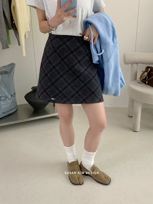 苏珊 韩系复古格纹半身裙女2025秋季新款百搭减龄气质短裙DS266|undefined