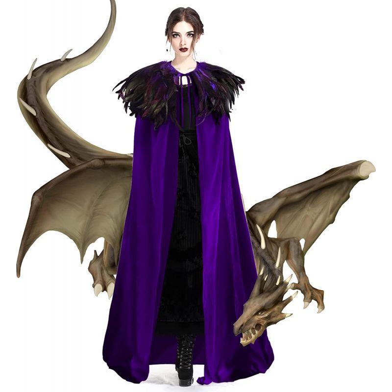 Men's and Women's Halloween Death Witch Cloak Hanfu Feather Cloak Performance Stage War Robe Retro Shawl Female