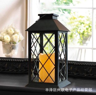 Led solar antique copper retro plastic portable wind lamp candle holder courtyard decoration atmosphere landscape lamp ancient rhyme