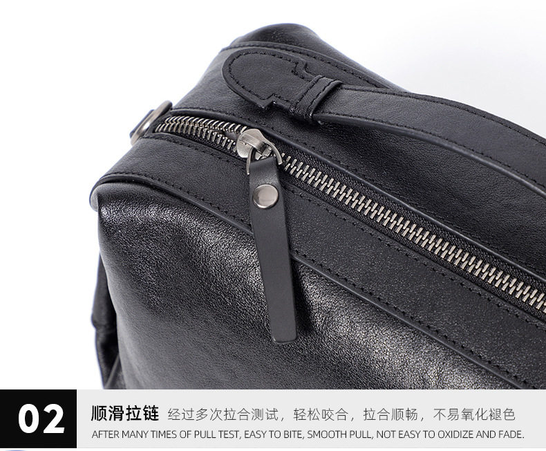 Túi đeo chéo nam da bò thật thuộc da, túi đeo vai kiêm túi xách tay nhỏ 29×11×17 cm — Màu đen chi tiết 20
