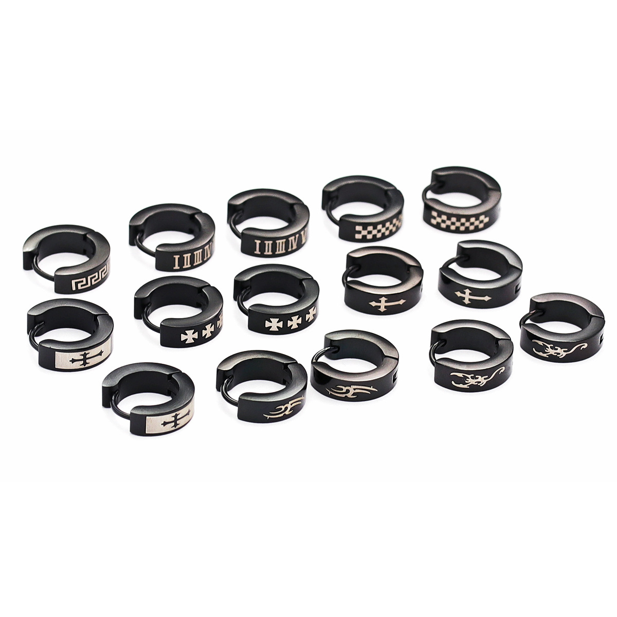 Stainless Steel Quality Polished Black Plated Cross Earrings for Men Trendy Scorpion Great Wall Dragon Pattern Earrings for Women