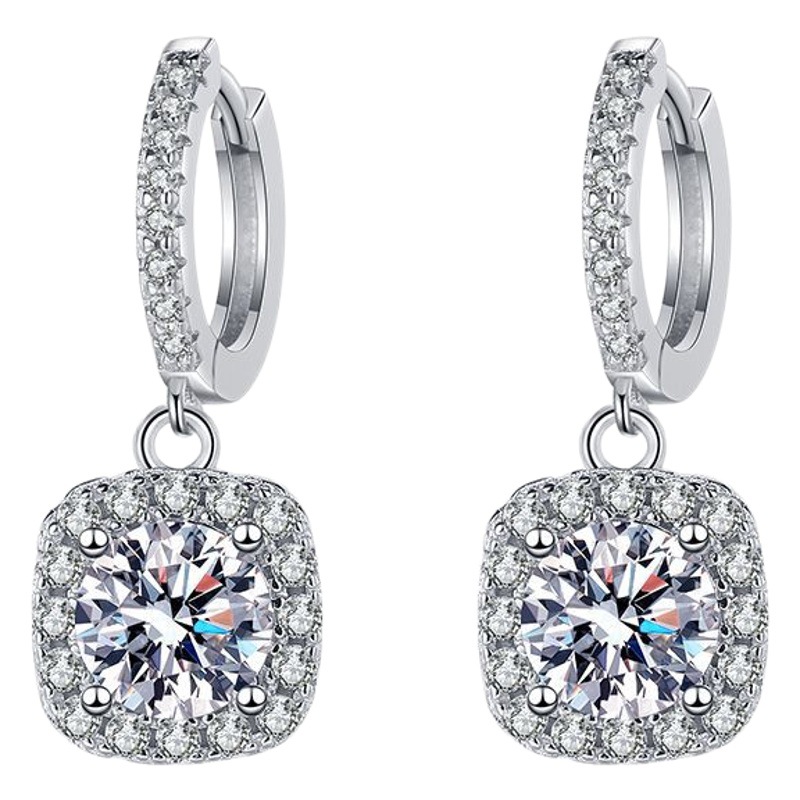 Pendientes de moissanite s925 pendientes de plata pendientes femeninos pendientes clásicos del bolso cuadrado Seiko ventas directas de la Fábrica de la calidad
