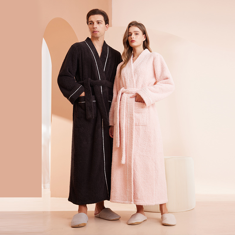 Autumn and Winter Plus Size Imitation Half-Velvet Nightgown Thickened and Longed Sexy Bathrobe for Men and Women Couple Home Clothes Autumn and Winter Plus Size Imitation Half-Velvet Nightgown Thickened and Longed Sexy Bathrobe for Men and Women Couple Home Clothes