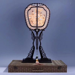 黑檀嵌檀香長柄宮扇古典中國風鏤空木質檀木扇子古風工藝禮品