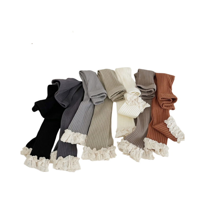 Zheng Qiqi niñas leggings de encaje de otoño pantalones de medias para niños de color sólido, pantalones de nueve puntos, leggings para bebés