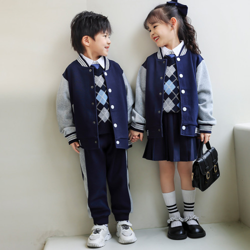 School uniform set for spring and autumn, pure cotton purple British college style baseball uniform for primary and secondary school students, class uniform, kindergarten children's uniform