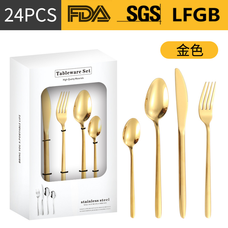 Productos transfronterizos de acero inoxidable cuchillo y tenedor cuchara set 16 / 24 piezas set redondeada engrosado cuchillo y tenedor cuchara set de filete