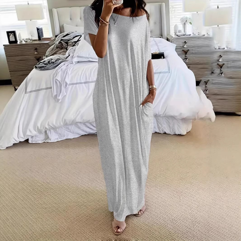 2026Tk Independent Website Cross-Border Hot-Selling European and American Summer New Women's Solid Color Short-Sleeve Long Casual Dress 2026Tk Independent Website Cross-Border Hot-Selling European and American Summer New Women's Solid Color Short-Sleeve Long Casual Dress