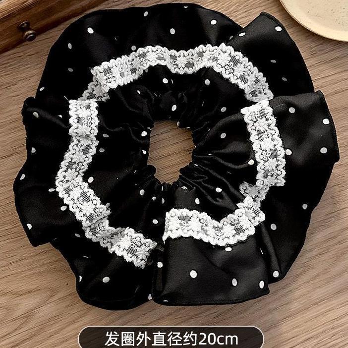 黑白波点蕾丝花边大肠发圈女头花米白头绳丸子头扎发发绳头饰发饰|undefined