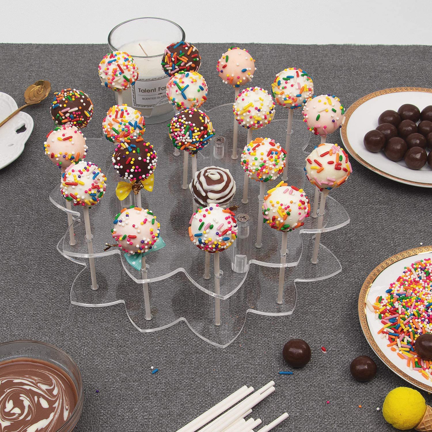 花朵状亚克力棒棒糖展示架超市便利店糖果棒摆放架19孔透明支架