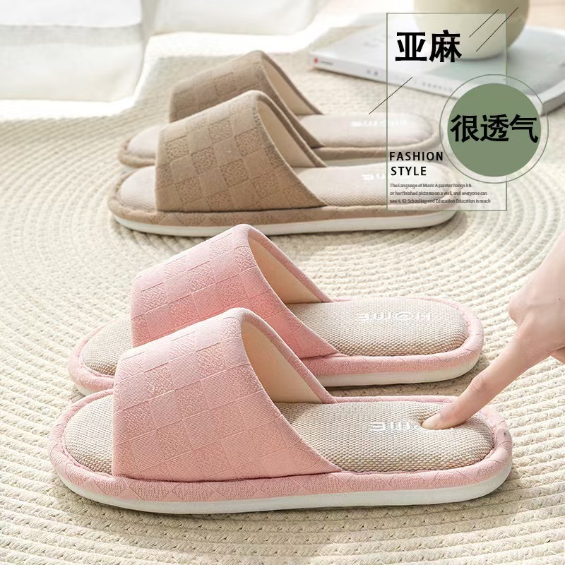 2025新款亚麻拖鞋女款家居室内软底简约舒适透气吸汗四季拖鞋情侣|undefined